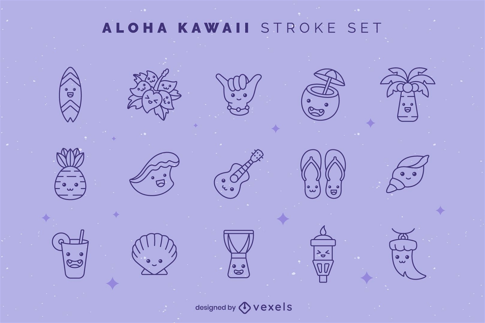 Conjunto de traços Aloha kawaii
