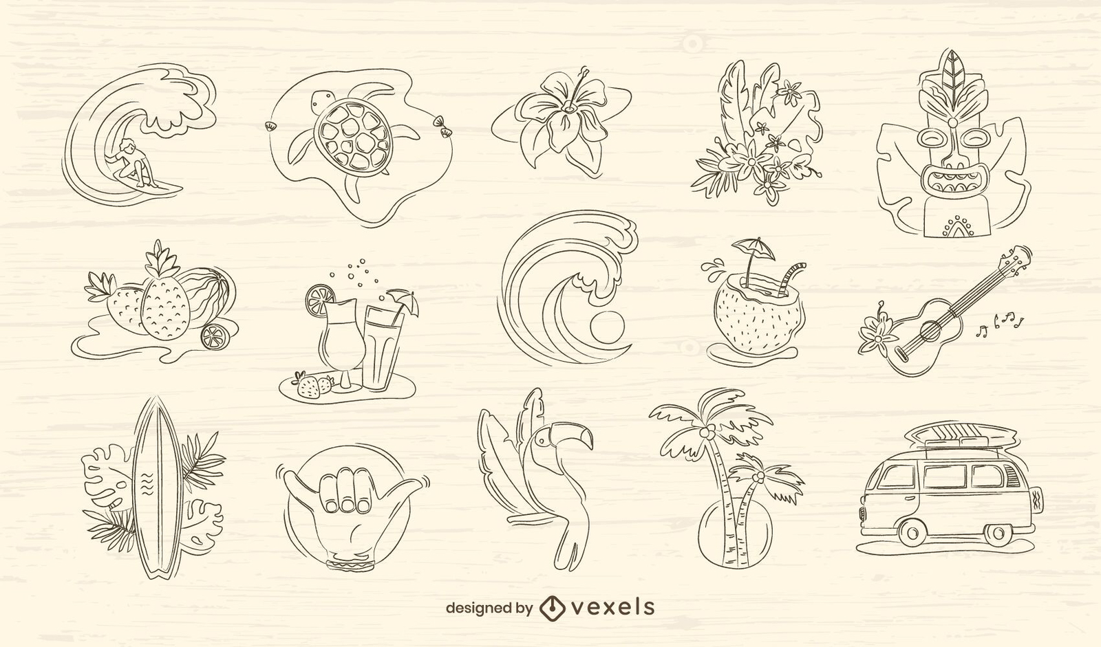 Conjunto desenhado à mão do Havaí