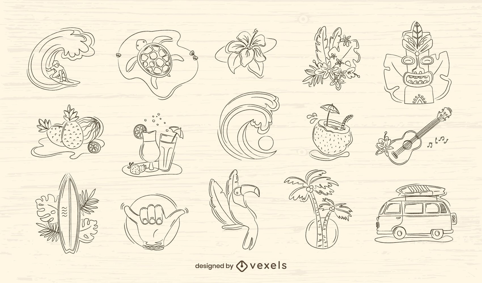 Hawaii Hand-drawn Set Vector Download