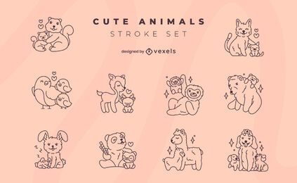 Conjunto fofo de família de animais Conjunto fofo de família de animais