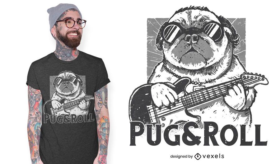 Diseño de camiseta Pug and Roll. Diseño de camiseta Pug and Roll.