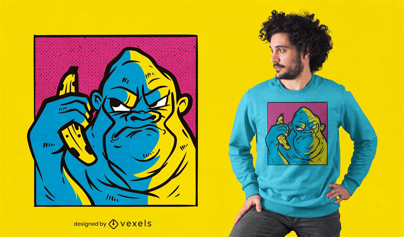Diseño de camiseta de plátano gorila enojado