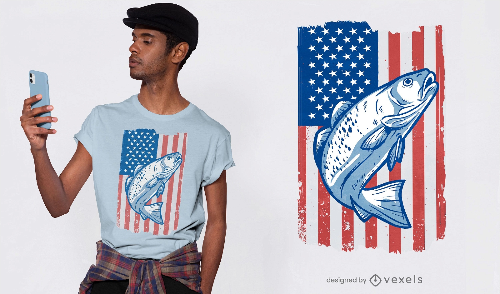 Design de t-shirt com bandeira de peixes dos EUA