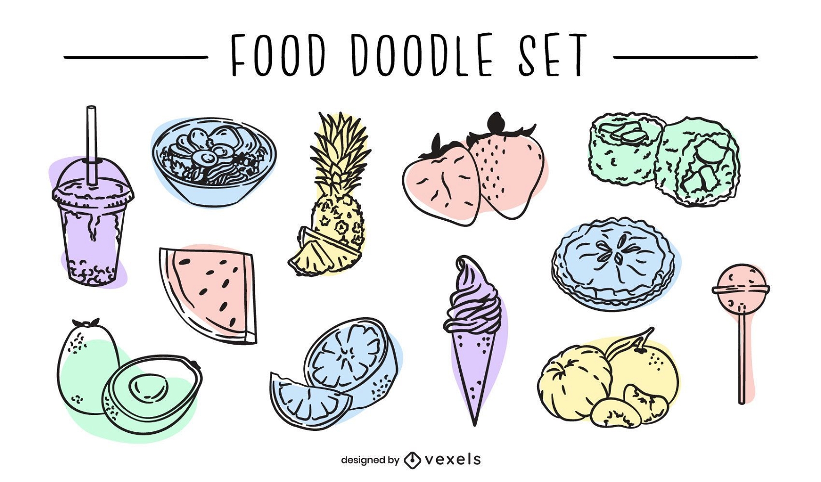 Conjunto de vetores de doodle de comida