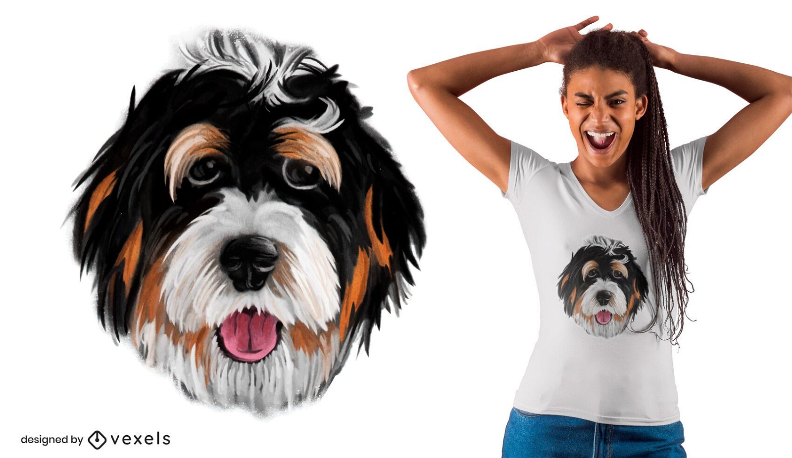 Design realista de camisetas com cara de cachorro
