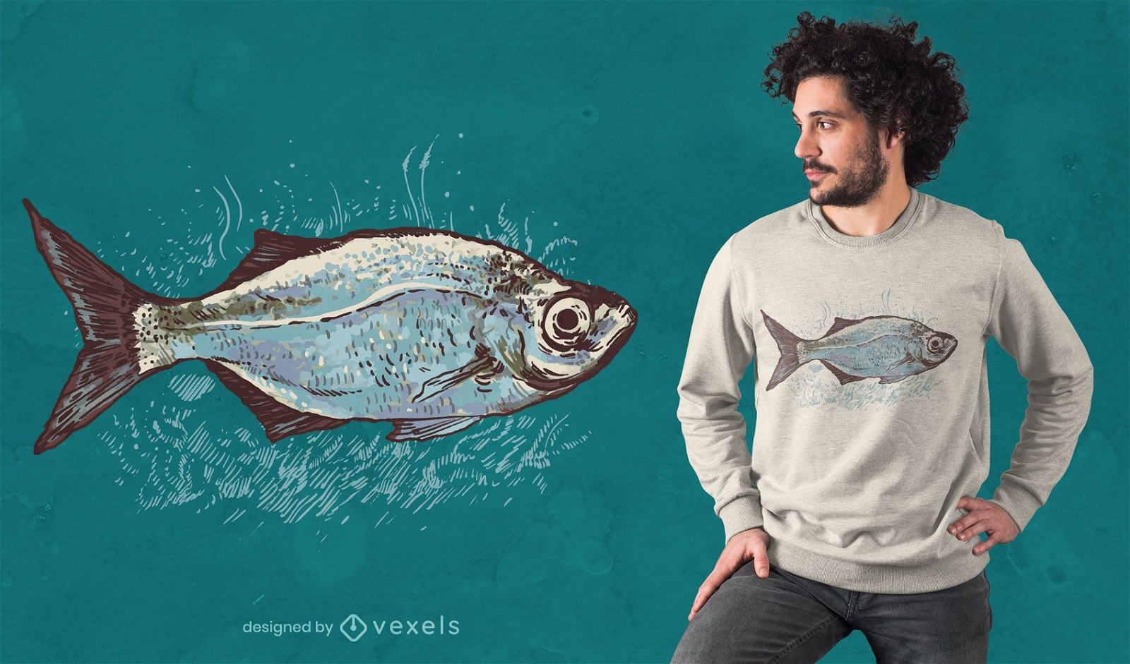 Diseño de camiseta de pescado dibujado a mano