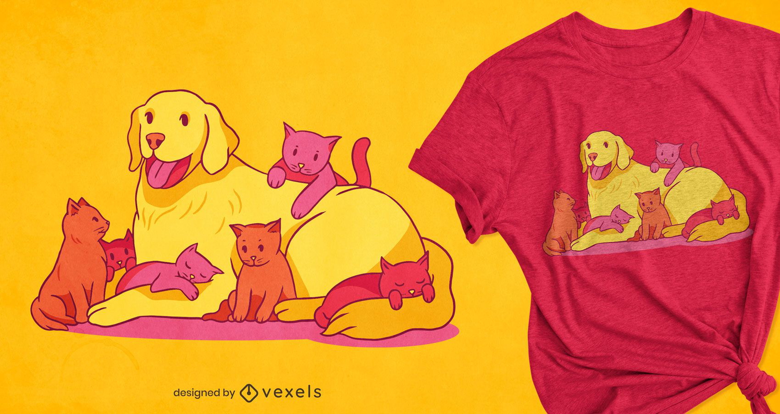 Dog and kittens t-shirt design