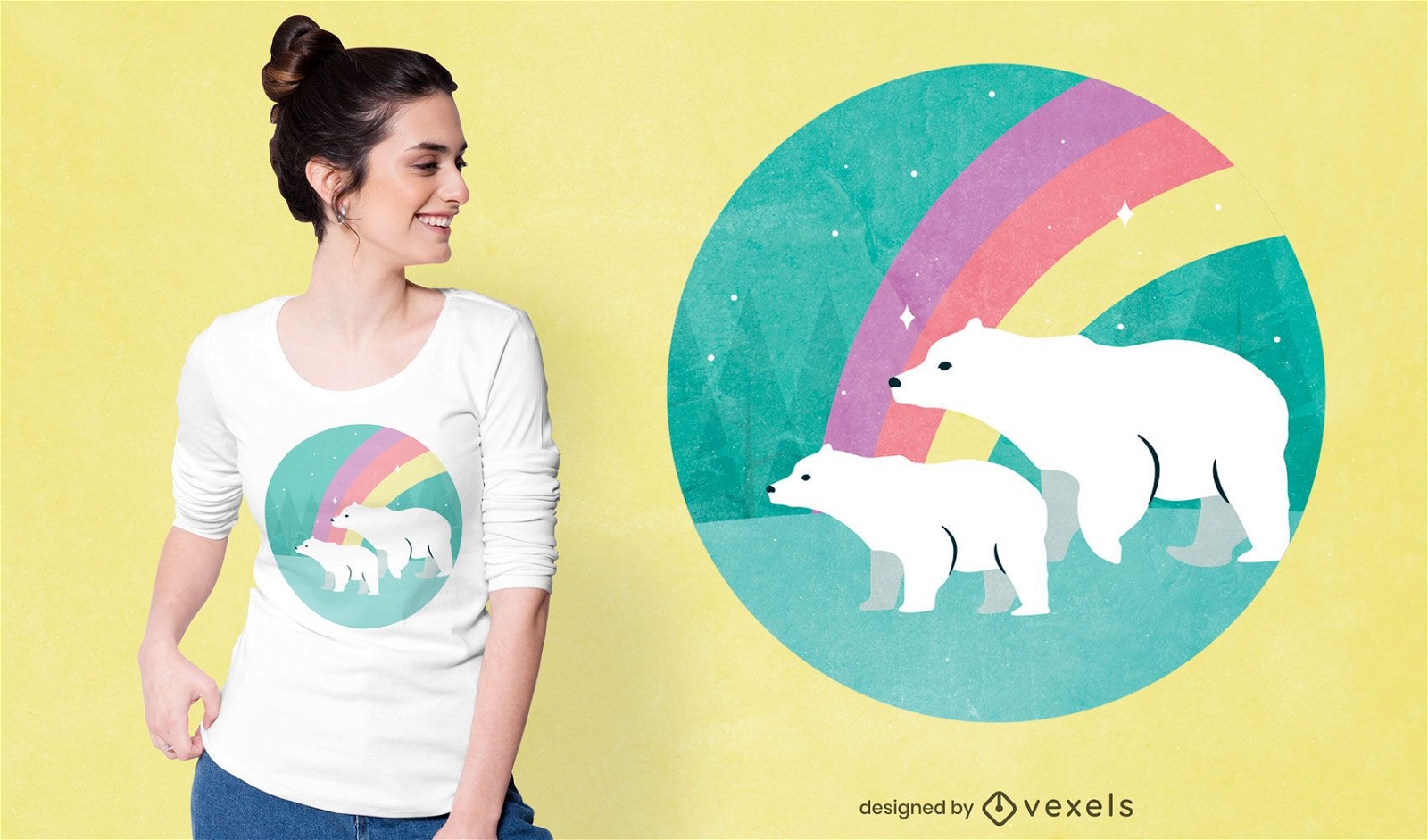 Design de camiseta com arco-?ris de urso polar