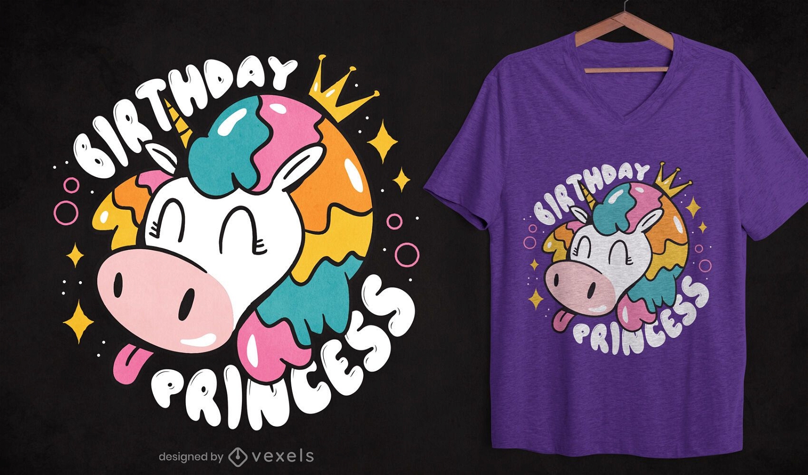 Design de camiseta princesa unicórnio de aniversário