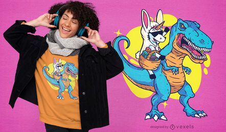 Design de camiseta t-rex com unicórnio montando Design de camiseta t-rex com unicórnio montando