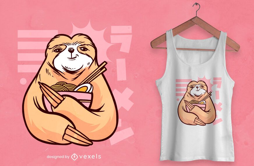 Faultier mit Ramen T-Shirt Design Faultier mit Ramen T-Shirt Design