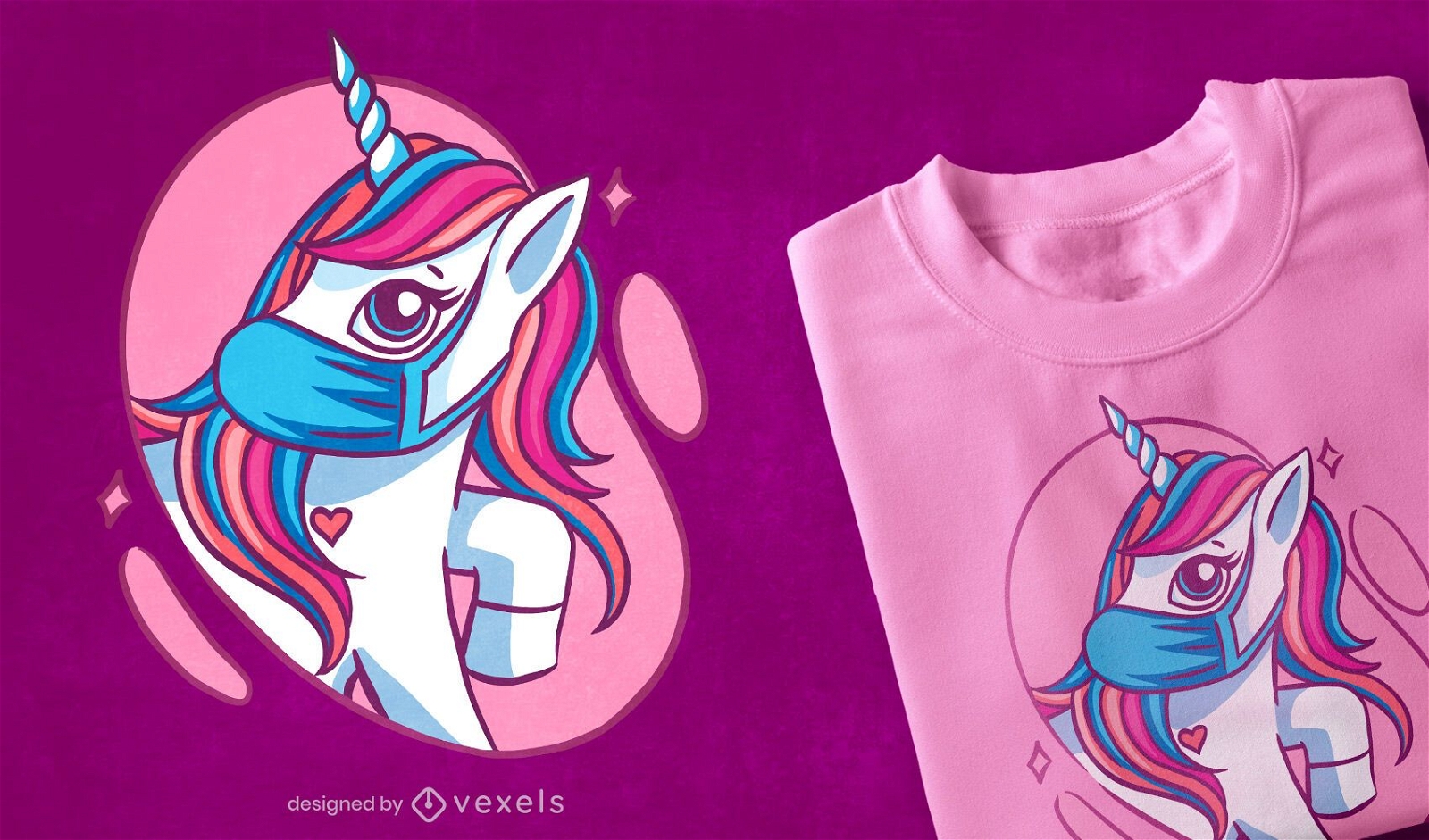 Cute mask unicorn t-shirt design