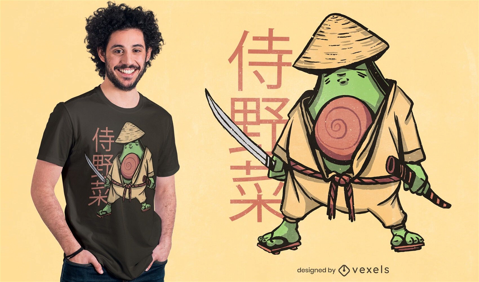 Design de camiseta de samurai abacate