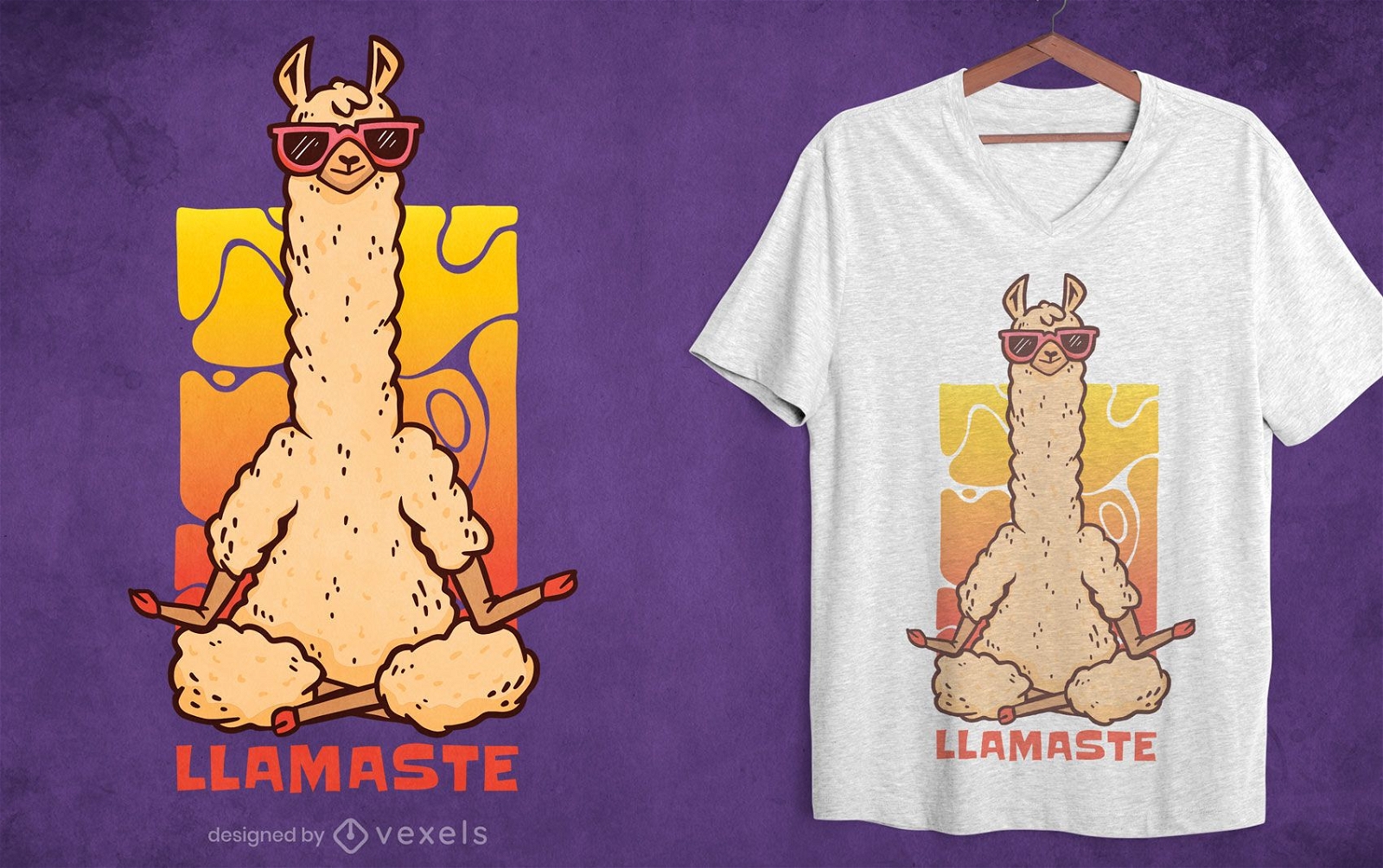 Diseño de camiseta de llama meditando.