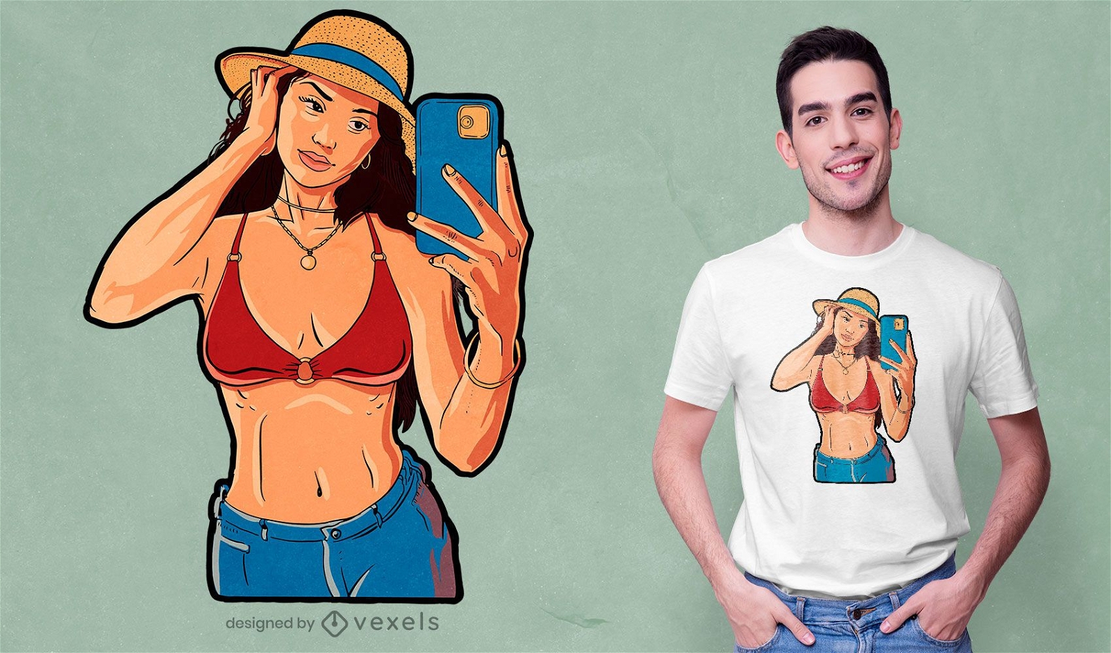 Diseño de camiseta de chica selfie