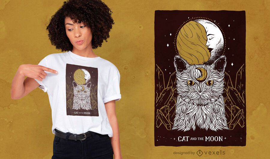 Diseño de camiseta gato luna creciente Diseño de camiseta gato luna creciente