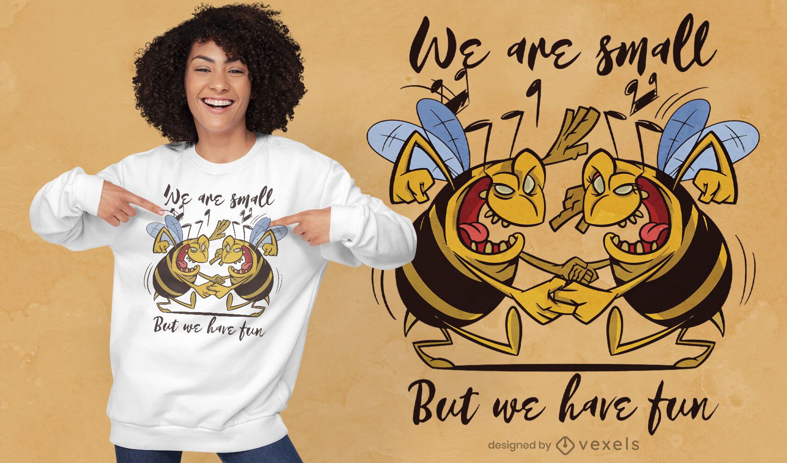 Diseño de camiseta de abejas bailando.