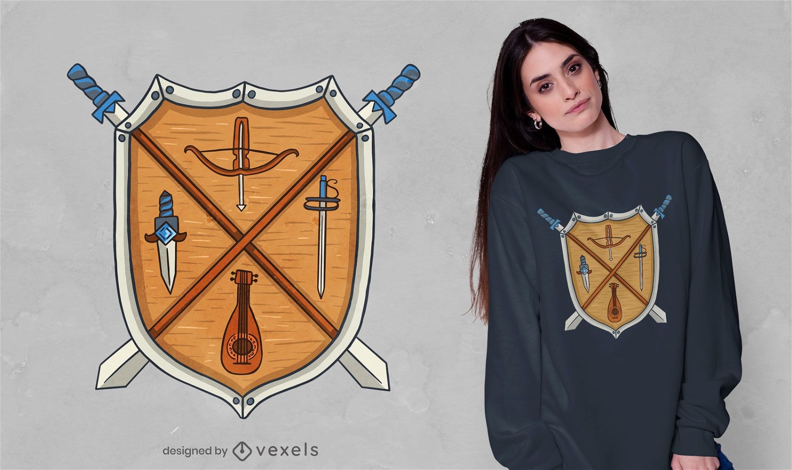 Diseño de camiseta con escudo medieval.