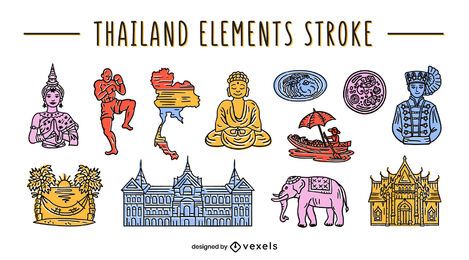Thai element set color-stroke