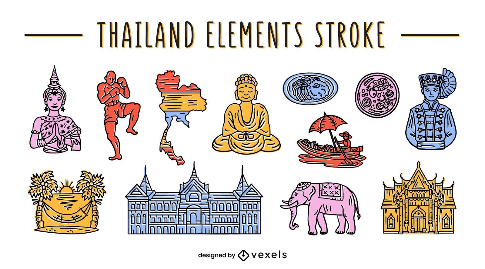 Elemento tailandês definido com traço de cor