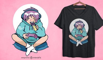 Baixar Vetor De Garota De Anime Jogando Design De Camiseta De Vôlei