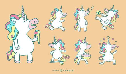Conjunto de unicornios de dibujos animados Conjunto de unicornios de dibujos animados
