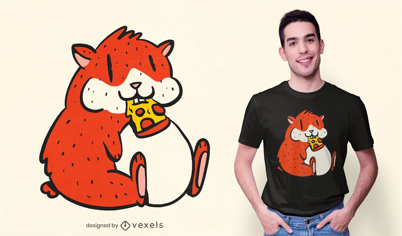 Design de camiseta para hamster comendo pizza