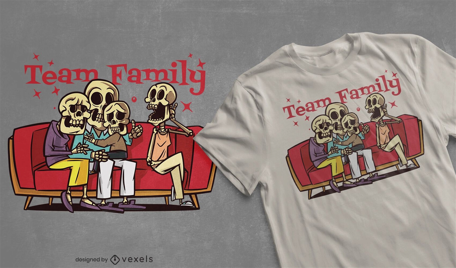 Diseño de camiseta Team family skeletons.