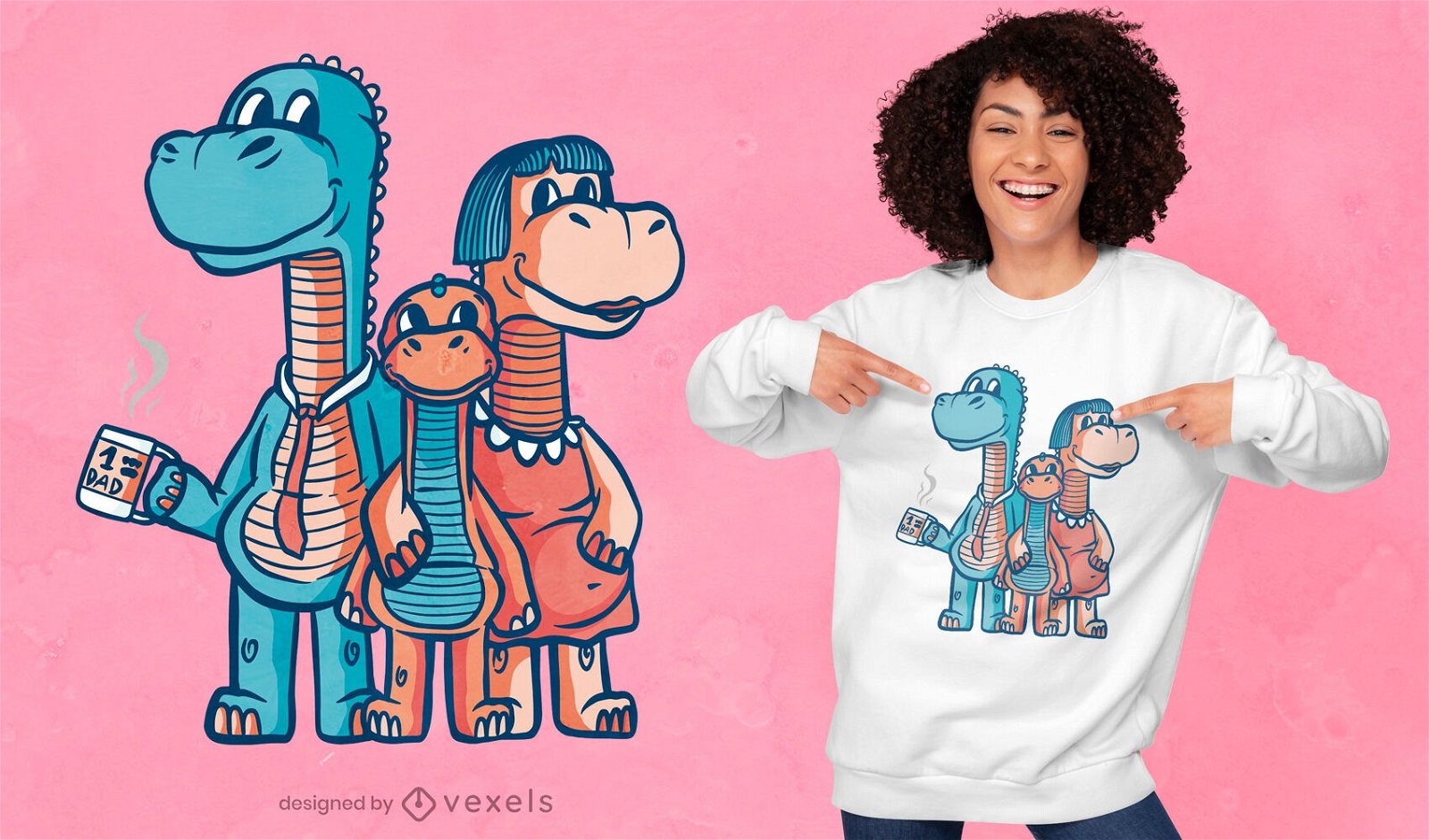 Design fofo de camiseta familiar de dinossauros