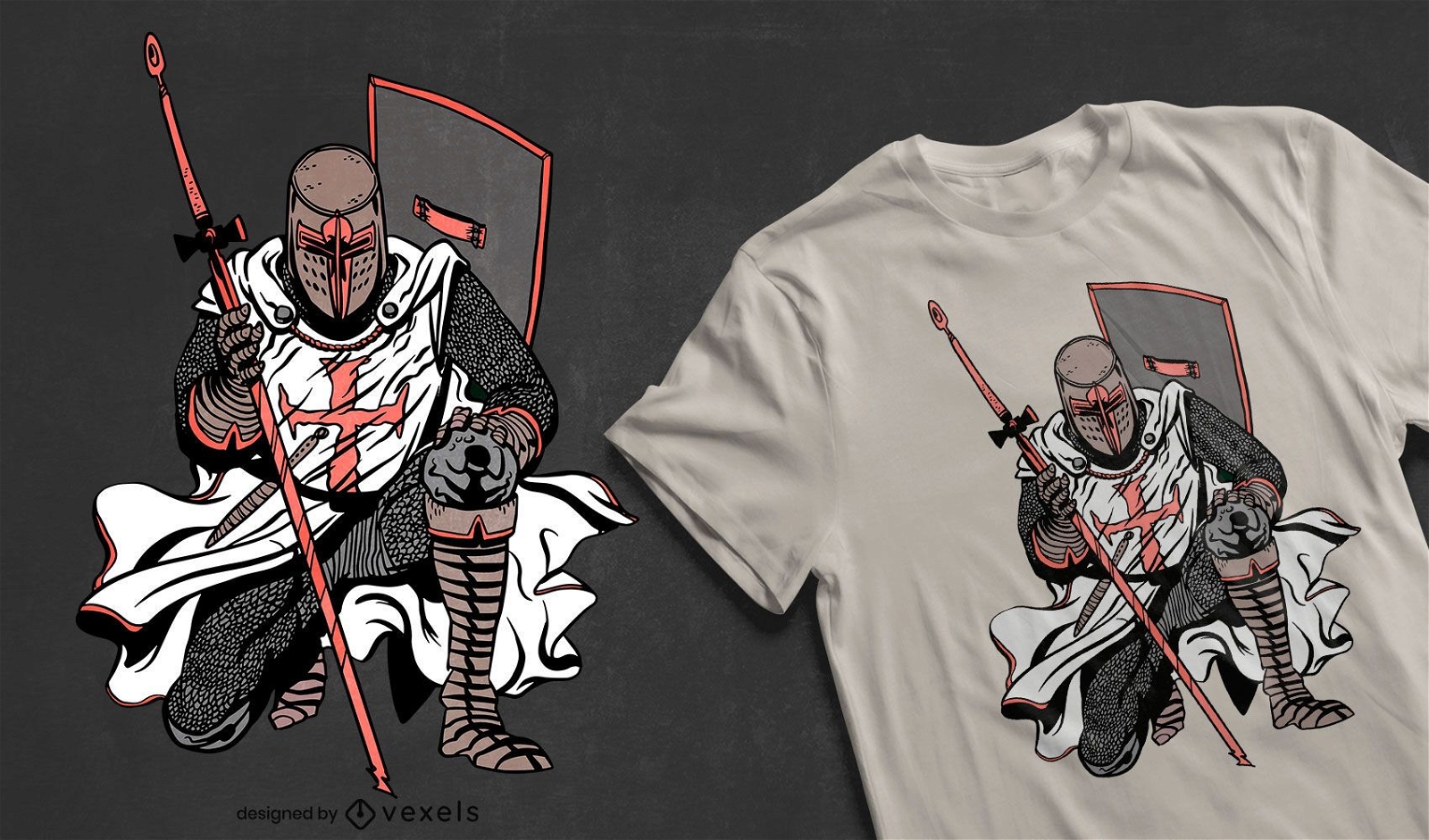 Design de camiseta do cavaleiro cruzado