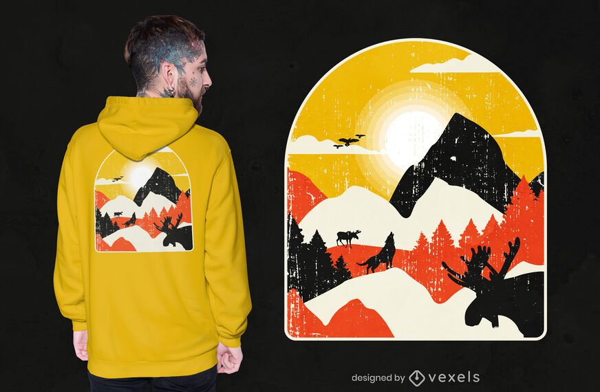 Diseño de camiseta de paisaje de naturaleza de montañas. Diseño de camiseta de paisaje de naturaleza de montañas.