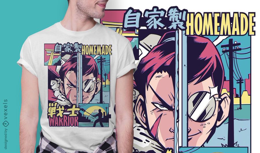 Warrior anime vaporwave t-shirt design Warrior anime vaporwave t-shirt design