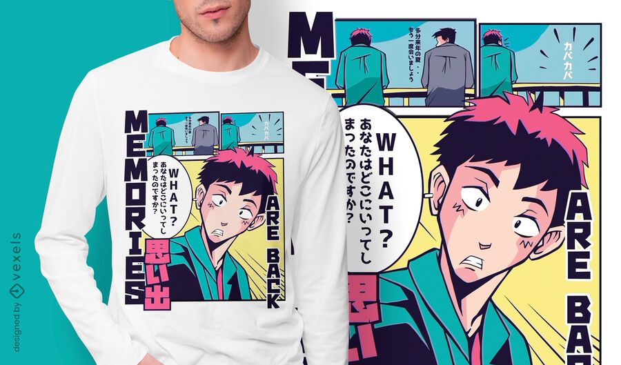 Diseño de camiseta Memories anime vaporwave Diseño de camiseta Memories anime vaporwave