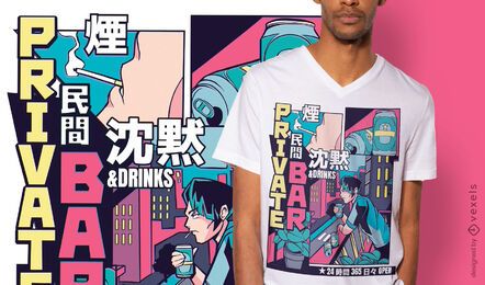 Design de camiseta em barra de anime vaporwave Design de camiseta em barra de anime vaporwave