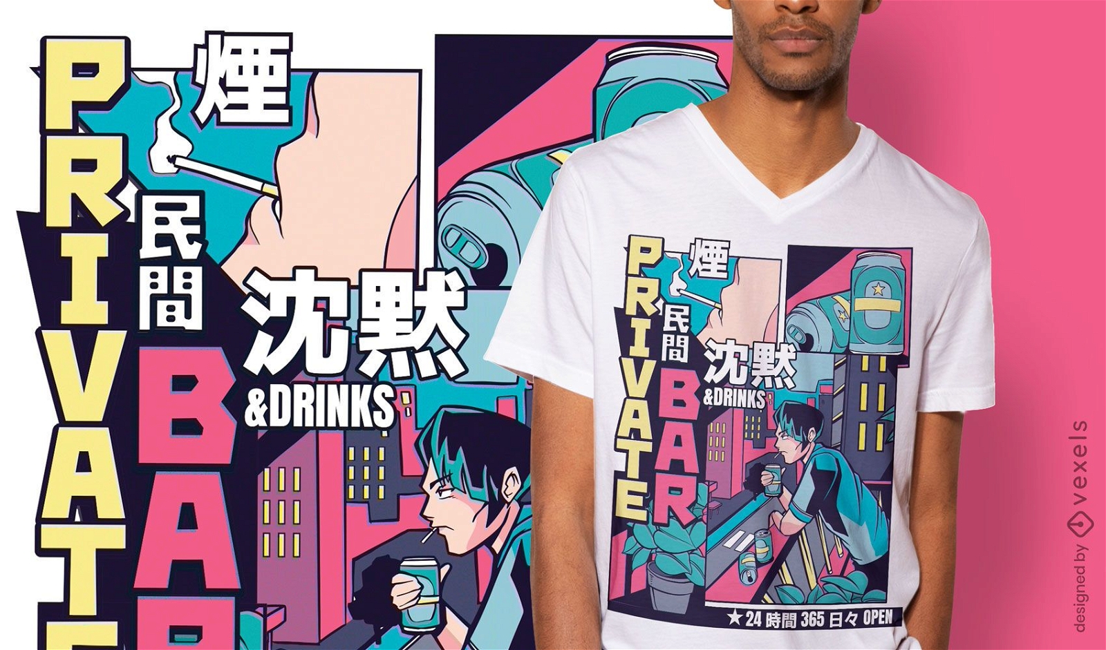 Design de camiseta em barra de anime vaporwave