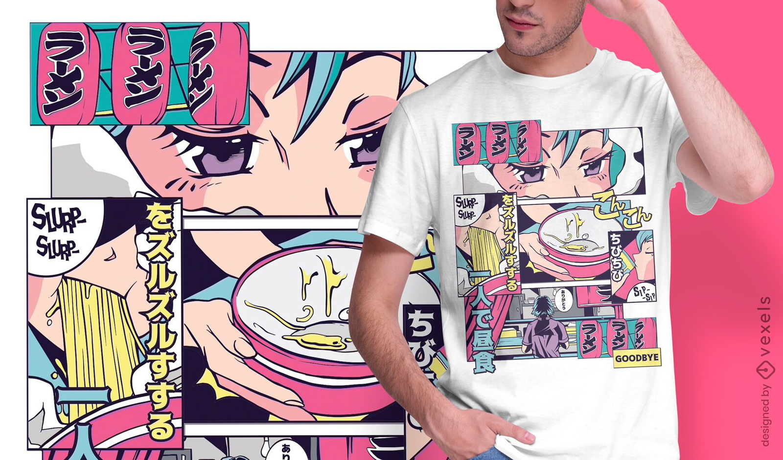 Design de camisetas de anime da loja Ramen