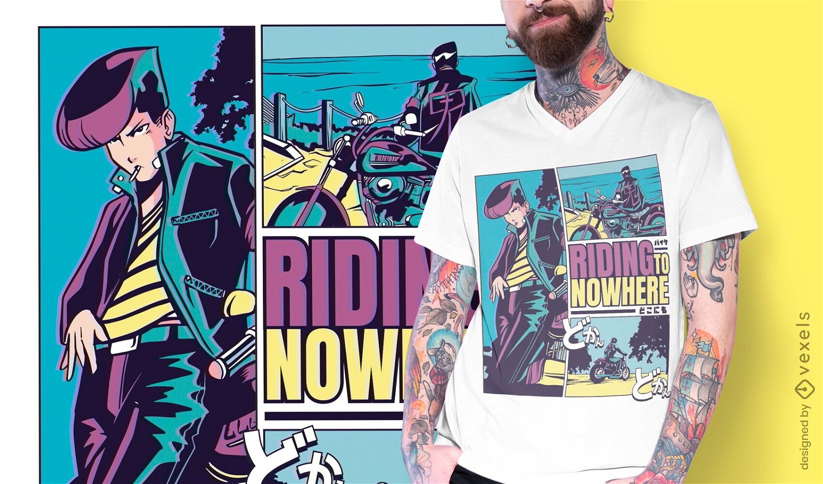 Design de t-shirt de anime Riding nowhere