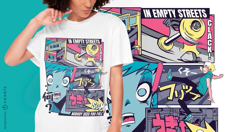 Diseño de camiseta skater anime vaporwave Diseño de camiseta skater anime vaporwave