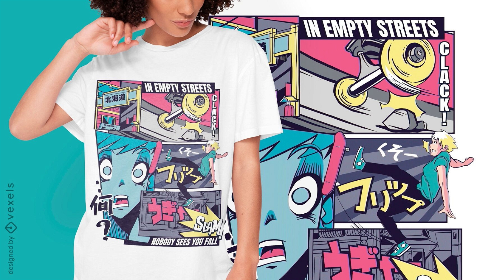 Diseño de camiseta skater anime vaporwave