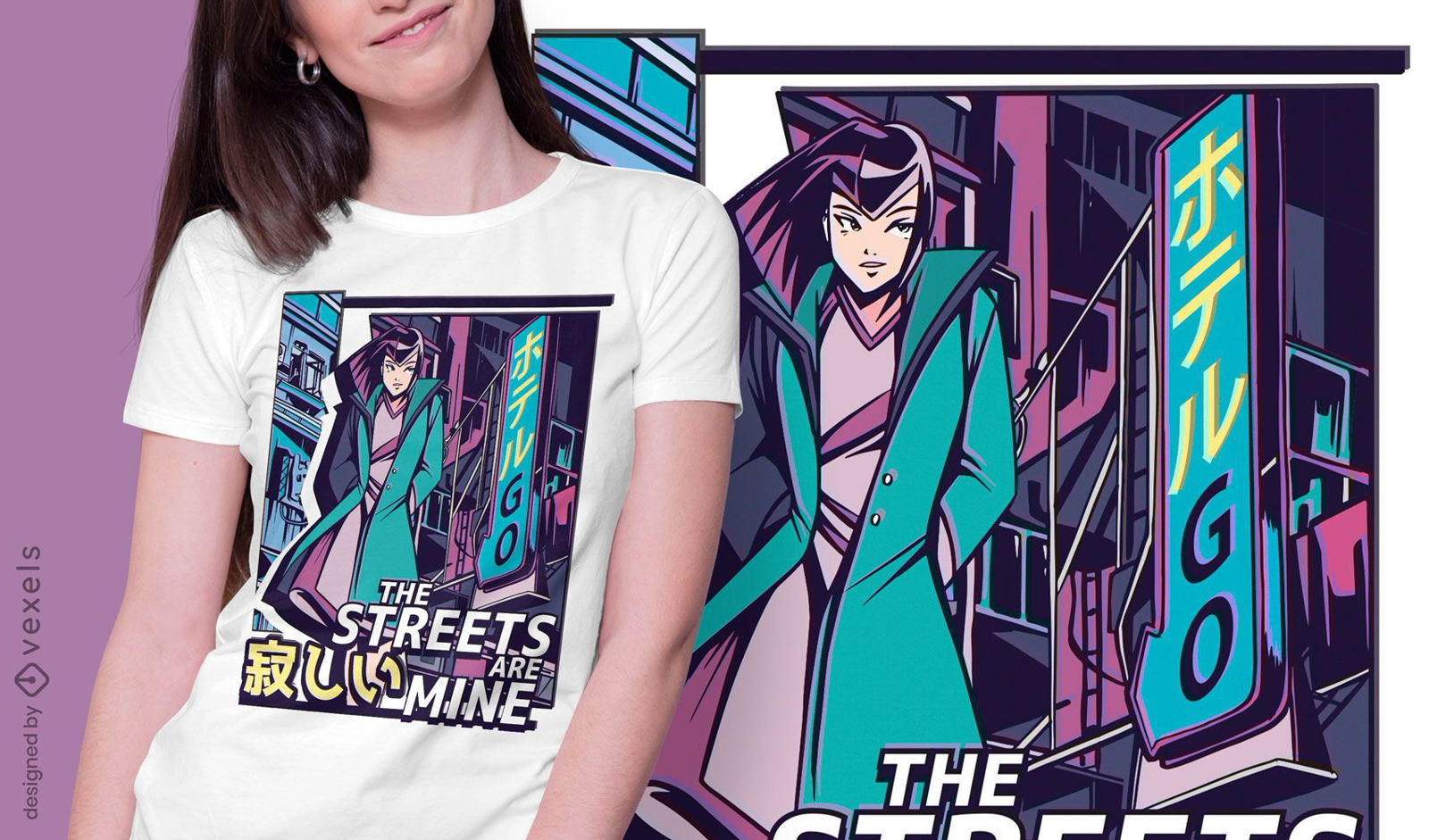 Diseño de camiseta anime girl vaporwave