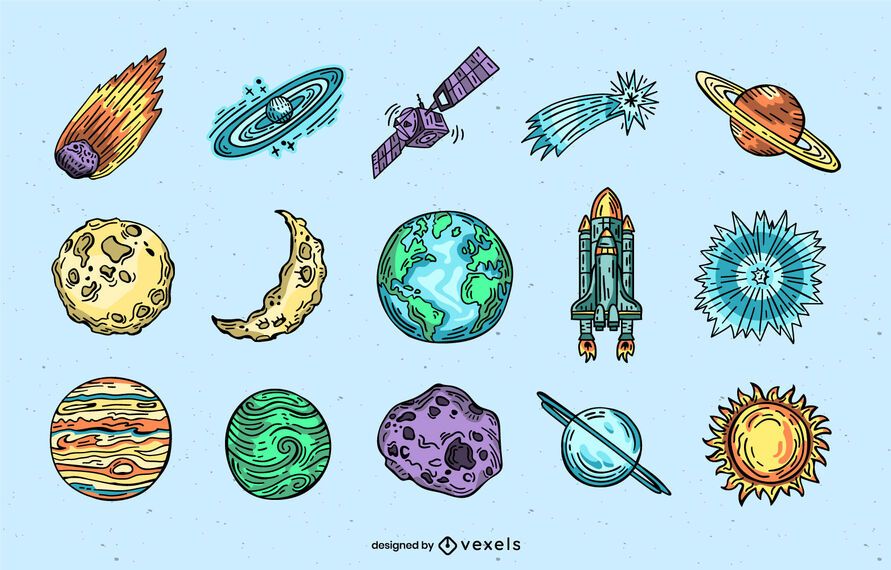 Colorful hand-drawn space elements Colorful hand-drawn space elements