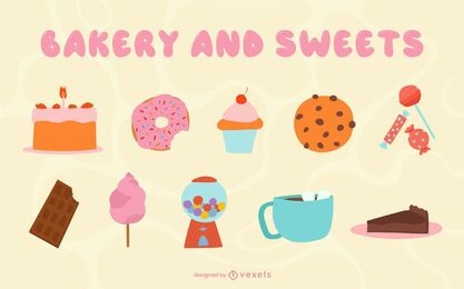 Bakery and sweets flat set
