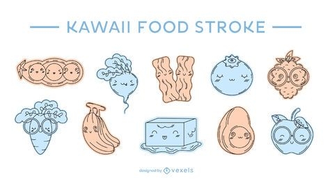 Conjunto de trazos de color de comida kawaii