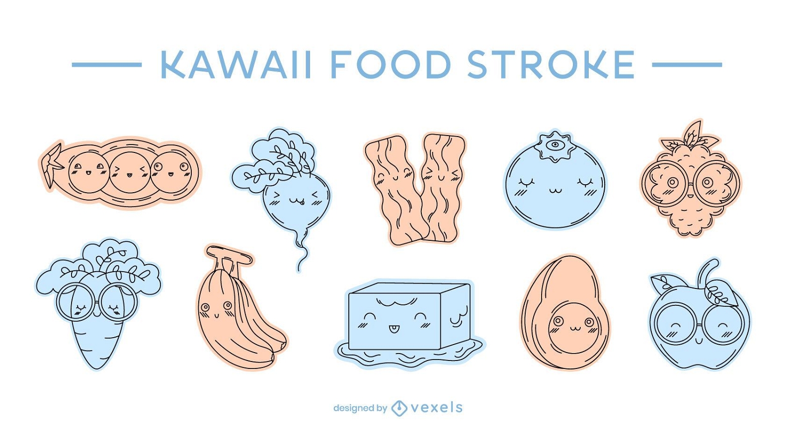 Conjunto de pinceladas de cor de comida Kawaii