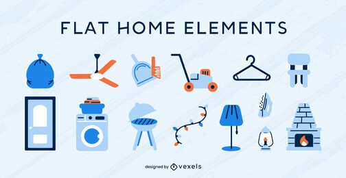 Conjunto de vector plano de elementos de hogar Conjunto de vector plano de elementos de hogar