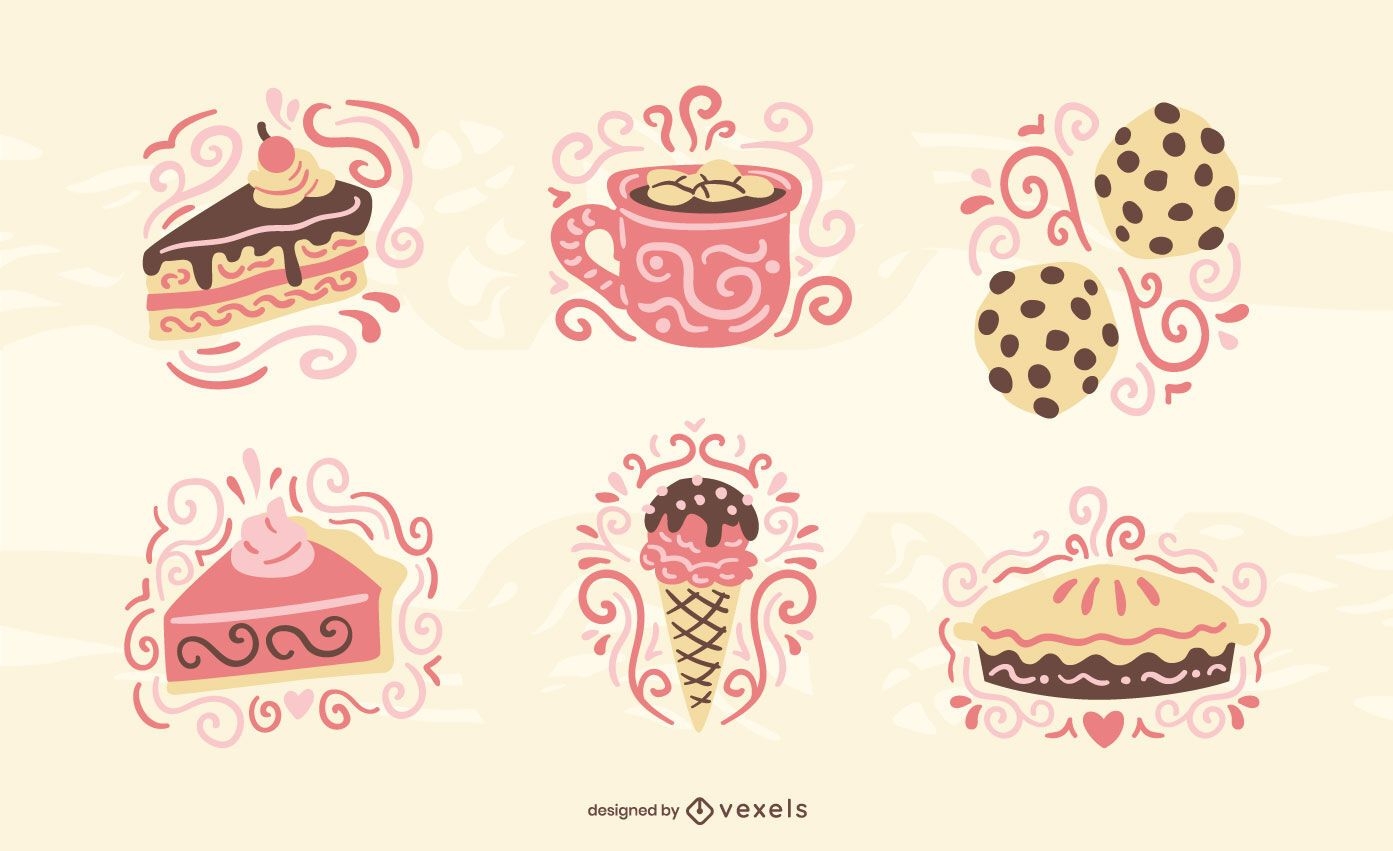 Sweets and bakery flat set