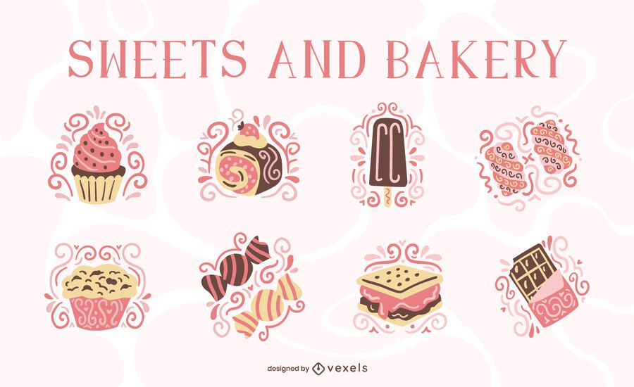 Conjunto de remolinos planos de dulces y panadería. Conjunto de remolinos planos de dulces y panadería.