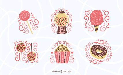 Conjunto plano de dulces y golosinas