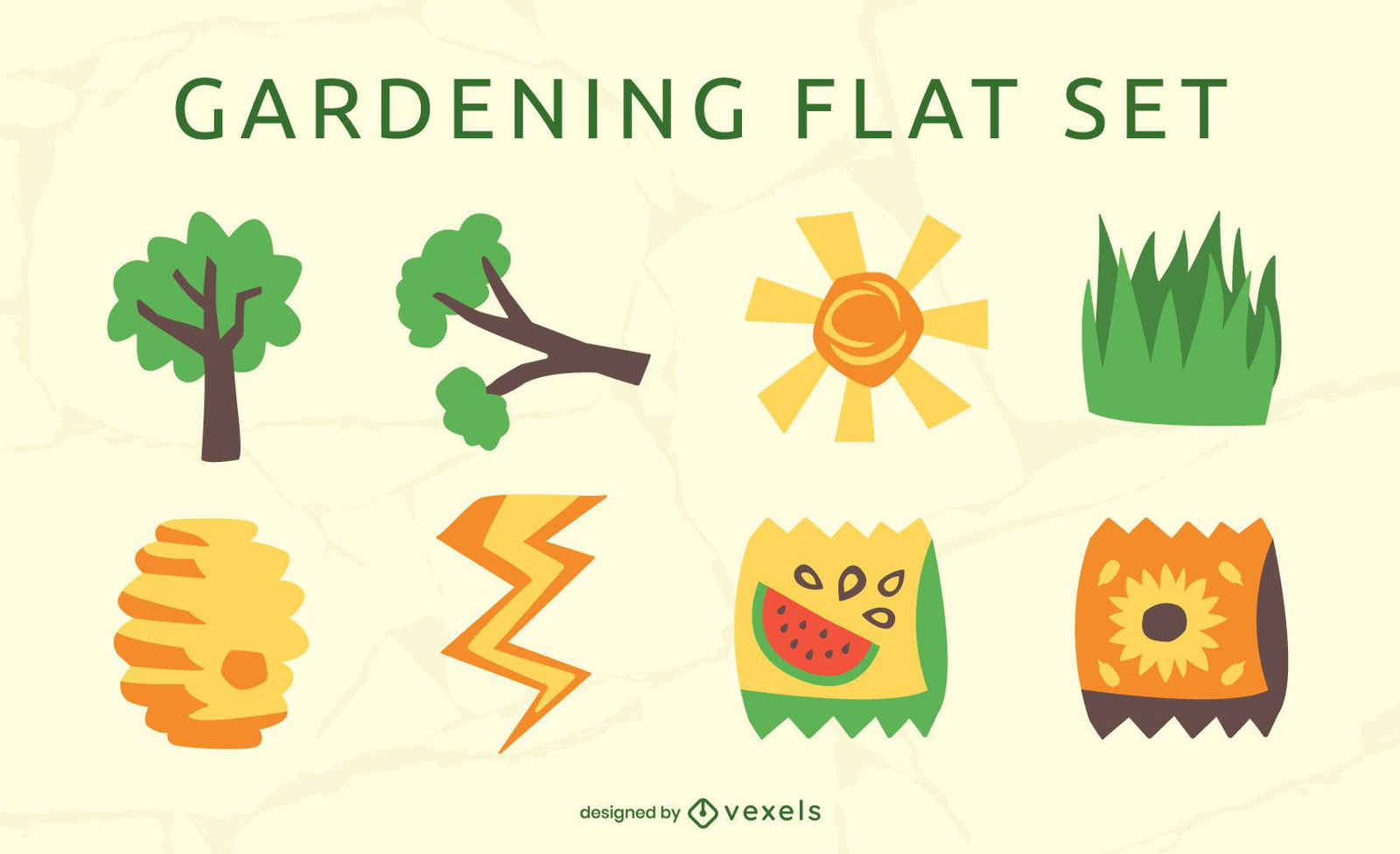 Gardening elements flat set