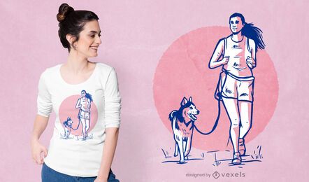 Diseño de camiseta de mujer y perro. Diseño de camiseta de mujer y perro.